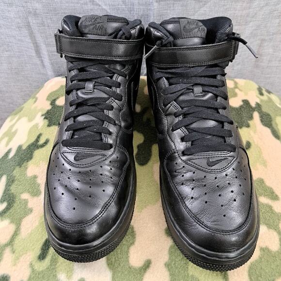 %Nike Air Force 1 Mid Black Leather 313643-002 Sneaker 2006 Men Us 13 / A 14 main image 14